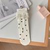 Meias de Renda Doce Estilo Japonês Meias de Comprimento Médio para Crianças Primavera e Outono Estilo Miu Meias de Amor com Sapatos de Couro Pequenos Meias Empilhadas