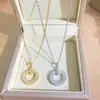 Nuevo producto: Anillo circular de diamantes completos, ultrabrillante, con collar de patrón de garra para mujer, cadena para clavícula de acero de titanio con incrustaciones de circonita, joyería de moda
