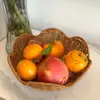 Nova Prato de Frutas Florido Imitação Rattan Tecido Cesto de Frutas Cesto de Lanches Lanches Miudezas Cesto de Armazenamento de Doces Prato de Lanche de Frutas Secas