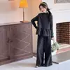 Conjunto de Outono para Meninas Coreano Retrô Poá Conjunto de Três Peças com Colete Camadas Moda Calça Wide Leg Tendência