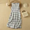 Vestido sin mangas plisado tipo globo para mujer, nuevo estilo verano 2026, cuello redondo, entallado en la cintura, adelgazante, vestido largo tipo tank