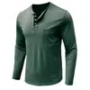Camiseta de Manga Larga para Hombre 2026 Transfronteriza Algodón Corte Delgado Cuello Henley Bolsillo Camisa Base Transpirable Absorbe la Humedad Top para Hombre