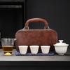 Juego de té de viaje de jade de grasa de oveja Traje Cliente Express un cuenco tres tazas exterior portátil regalo de negocios juego completo logotipo imprimible