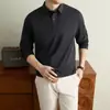 Nova coleção de outono: moletom de fleece macio como nuvem, de manga comprida, cor sólida, com gola polo, fecho de botões e um design confortável e versátil