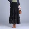 Falda midi de comercio exterior con cintura elástica, falda de capas tipo pastel, falda a media pierna, diseño holgado y perezoso con dobladillo grande, falda de línea A versátil y con temperamento