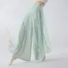 Calça de Dança Clássica Wide-Leg Cobertura do Bumbum Atmosfera Calças de Treino em Camadas Dança Chinesa Estilo Antigo Fluido Conjunto de Performance Dança Moderna