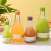Botella de Vino de Vidrio con Patrón de Glaciar de 750 ml, Botella Decantadora Auto Sellante para Vino Casero, Botella Transparente con Rayas Verticales para Vino de Frutas de 500 ml, Botella para Bebidas