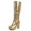 Botas transfronteiriças tamanho 32-46, estilo de exportação transfronteiriça, botins curtos estilo europeu e americano com zíper lateral, bico quadrado, salto alto dourado, botas femininas