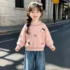 2026 Nuevo Estilo Coreano Suéter de Felpa con Lazo Integrado para Niñas Invierno Nuevo Ropa para Niños Capa Base Elegante Ropa para Niños de Moda
