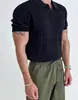 Camiseta de Manga Curta de Verão Sexy Gola V Polo de Malha Masculina Stretch Slim Lapela Camisa de Manga Curta de Malha Tendência Business