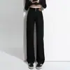 Calça Jeans Reta Estreita Forrada com Fleece para Mulheres, Primavera, Outono e Inverno, Cintura Alta Vintage, Emagrecedora, Petite, Calça Wide Leg que Cobre o Quadril