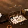Caixa de Armazenamento de Joias à Prova de Poeira de Grande Capacidade com Textura de Madeira de Nogueira para Pulseiras, Pingentes e Joias de Ouro