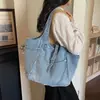 Nova Bolsa Jeans Estilo Coreano Ins Super Popular Versátil Fivela Sob o Braço Feminina Bolsa Tote Bolsa de Ombro Azul Lavado Preto
