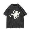Camiseta Vintage Lavada con Estampado de Anime Nika Forma Gear 5 Luffy, Manga Corta de Algodón