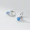 Brincos Redondos de Prata de Lei S925 Nalan com Diamante Azul, Luxo Leve, Estilosos, Design Exclusivo M08005