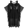 Novo Vestido Longo com Alças Gótico da Amazon, Manga Longa de Chiffon com Recortes, Vestido Retrô para Mulheres para Halloween