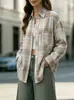 Camisa de Manga Larga a Cuadros Suelta Casual Versátil con Cuello de Solapa para Mujer, Sitio Independiente de Amazon Europeo y Americano 2025