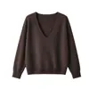 26 Suéter Básico de Lana Merino 100% Australiana para Otoño/Invierno, Cuello en V Profundo, Manga Larga, Holgado y Casual con Sensación Elástica