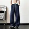 Pantalones deportivos de chándal para hombre, estilo americano, azul oscuro, cleanfit, bordados, casuales, de pierna recta, pantalones de entrenamiento, micro campana