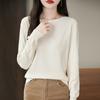 Suéter com Gola Redonda Feminino Outono e Inverno Novo Algodão Puro Pulôver Camisa Base Top Cor Sólida Versátil Peça de Roupa Externa Suéter de Manga Longa
