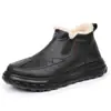 Zapatos de Hombre Yuezu Invierno Nuevos Zapatos de Algodón Engrosados con Terciopelo Cálidos Antideslizantes Superficie de Cuero Impermeables Zapatos para Hombres de Mediana Edad y Mayores Papá
