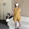 Estilo Casual Estilo Chinês Conjunto da Moda Bordado Retrô Top Francês Conjunto de Shorts Feminino Sem Mangas Verão Conjunto de Duas Peças