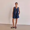 Estação Independente Moda Verão Casual Europeia e Americana Sem Mangas Cadarço Cintura Alta Colete Feminino Shorts de Conjunto Jeans