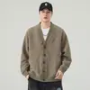 Moletom Cardigan Masculino 2026 Primavera/Outono Novo Jaqueta Pesada com Botões e Gola V Estilo Americano Jaqueta Pesada Tendência