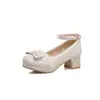 Lazo 40 Zapatos Hoja de Loto Comercio Exterior Zapatos de Tacón Medio 43 Encaje Dulces Zapatos de Tacón Cuadrado Caramelo Talla Grande Blanco Beige Mujer