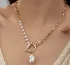Novo Colar Assimétrico de Pérola de Água Doce em Metal com Fecho Ot Estilo Frio Design da Moda Coreana Elegante Corrente para Clavícula