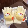 Luvas de Pelúcia Quentes Tricotadas de Cinco Dedos com Gatinho de Strass para Mulheres no Inverno, Versáteis à Prova de Frio e Vento para Ciclismo, Aconchegantes