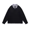 Ropa Vintage 25 Otoño Nuevo Sudadera con Cuello Camisero de Bloques de Color y Retazos Falsa de Dos Piezas para Hombres y Mujeres Top de Diseño Holgado