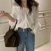 Camisa de manga larga hueca con hombros descubiertos y lazo, estilo coreano, nueva colección de otoño para mujer, de alta gama, de Dongdaemun, Corea