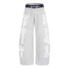 Calça Casual Solta com Estampa de Letras Estilo Americano Tendência Vibe Masculina Calça de Moletom Cintura Elástica Esportiva Perna Reta Longa