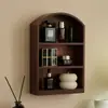 Armário de Armazenamento de Mesa Prateleira de Armazenamento Armazenamento de Cosméticos Pequeno Armário de Madeira Porta de Vidro Assado Armazenamento de Diversos de Mesa