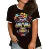 2025 Nuevo Sitio Independiente de Comercio Exterior Camiseta con Estampado de Calavera de Pascua para Hombre y Mujer Manga Corta Cuello Redondo Top Holgado