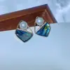 Pendientes de Perla de Agua Dulce Natural Blanca de Nácar S925, Pendientes de Forma Geométrica, Estilo de Diseño de Nicho, Pendientes de Perla con Forma de Rodete