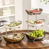 Nuevo Plato de Fruta de Cerámica de Lujo para Uso Doméstico, Estante de Almacenamiento Multicapa para Sala de Estar, Alto Valor Estético, Artesanía Electrochapada, Plato de Frutos Secos con Forma de Yuanbao