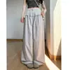 Pantalones Grises de Pierna Ancha de Secado Rápido para Mujer, Estilo Delgado de Verano, Cintura Alta Petite, Corte Holgado, Diseño Adelgazante con Ribete de Encaje, Pantalones Deportivos