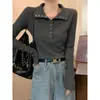 Camiseta base de punto con cuello polo combinada con una camiseta de manga larga para mujer, nuevo top de ajuste slim de alta gama para primavera/otoño 2025 con diseño de hombro estructurado
