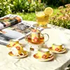 Juego de Taza y Platillo de Porcelana de Hueso de Alta Calidad para Café y Té de Frutas para Uso Doméstico, Estilo Inglés Vintage, Tetera de Vidrio de Alta Estética Calentada con Vela