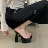 Con Tirantes Transparentes, Nuevos Zapatos de Mujer 2025, Tacón Grueso, Sandalias y Chanclas de Punta Cuadrada, Modelo de Exhibición de Coches Caminando