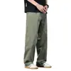 Pantalones Casuales de Algodón Delgado Color Verde Militar para Hombre Verano 2026, Corte Holgado, Talla Grande, Versátiles, Simples de Pierna Recta Largos, Modernos