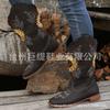 Em estoque comércio exterior Botas femininas retrô 2023 outono e inverno Novas botas bordadas de salto grosso de comércio exterior europeu e americano plus size