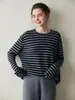 Camiseta Base de Cachemir de Hilo Fino a Rayas de Longitud Media para Mujer, Suéter Jersey de Cachemir Elegante con Cuello Redondo para Otoño e Invierno, Regular