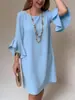 Em estoque 2026 Amazon transfronteiriço europeu e americano moda feminina verão novo estilo simples de luxo leve vestido reto com manga sino