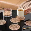 Descanso de Mesa Criativo Folhas Vazadas Pvc Porta-copos Redondo Cor Sólida Descanso de Mesa Ocidental Isolante Térmico Tapete de Mesa Transfronteiriço Porta-copos Dourado