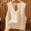 Chaleco sin mangas de seda helada con cuello en V y lazo en la espalda, estilo coreano único, elegante, ligero, transpirable, adecuado para usar en capas, chaleco para mujer
