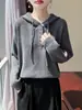 Suéter de Tricô com Capuz Cor Lisa Feminino Outono Inverno Solto Ombro Caído Caimento Relaxado Macio Amigo da Pele Manga Longa Top Casual