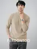 [Estilo Old Money Urbano] Camiseta Base de Manga Larga Gruesa Cálida de Terciopelo Doble Cara de Lana Natural y Seda de Morera para Hombre